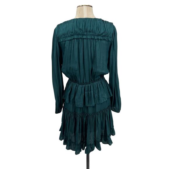 Current Air Ethan Dress Mini Long Sleeve Tiered Emerald Green Size Small - Picture 8 of 11
